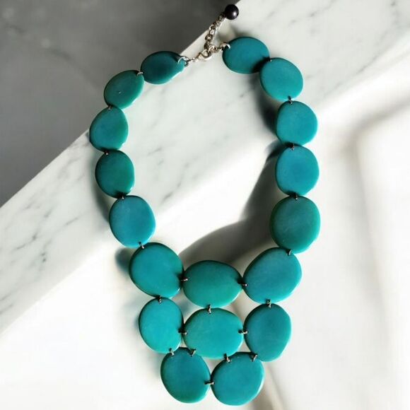 NECKLACE AFRICAN SEED Hand Crafted TURQUOISE/GREEN SILVER clasp 18" HAND MADE - Picture 9 of 9